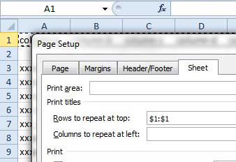choose row to repeat at top of each printed page