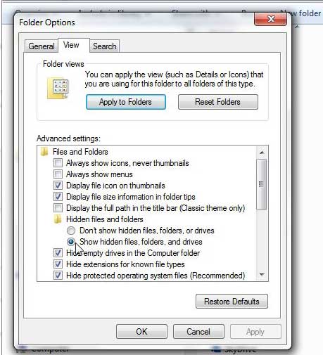 show hidden files and folders in windows 7