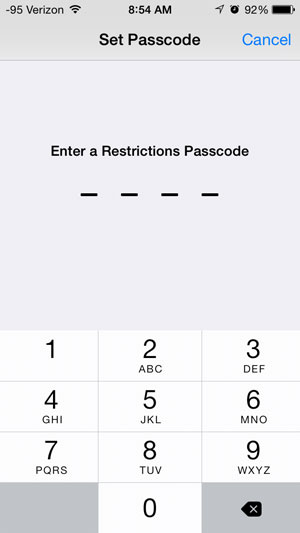 enter the restrictions passcode