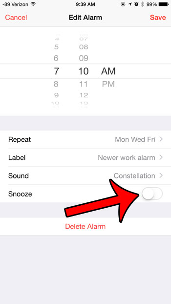 turn snooze on or off