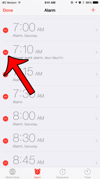 red circle to the left of alarm
