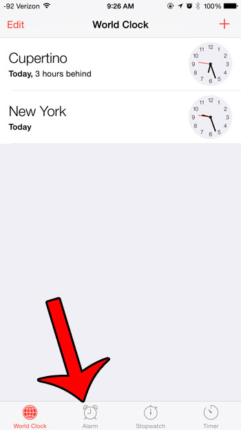 tap alarm on the clock app