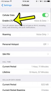 tap the enable lte button