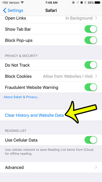 clear history and website data