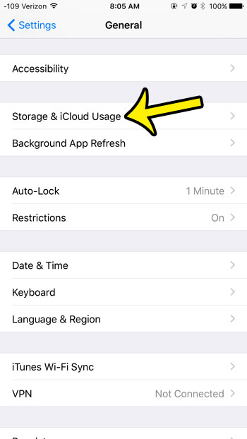 tap the storage and icloud usage button