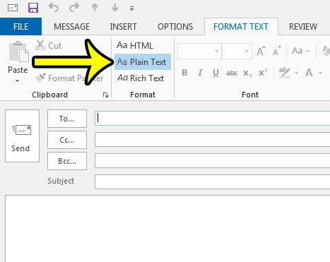 click the pain text option in outlook 2013 message