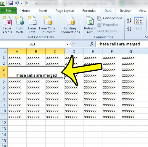 select the merged cell in excel 2010