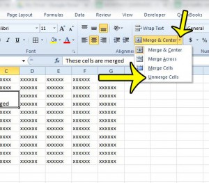 how to unmerge cells in excel 2010