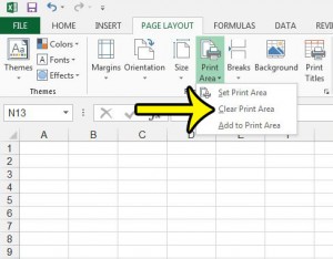 clear the print area in excel 2013