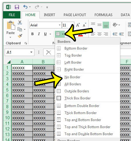 remove all borders from cells in excel 2013