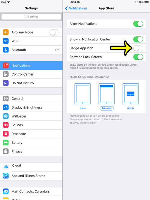 turn off app store badge app icon on ipad
