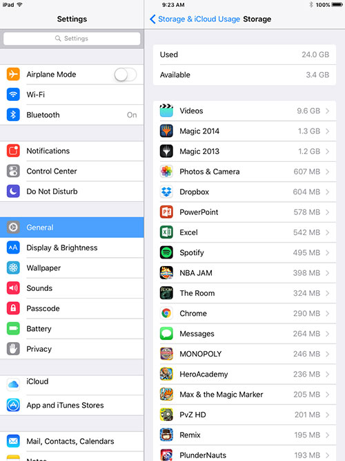 individual storage usage by app