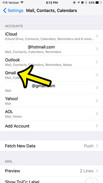 select the mail account