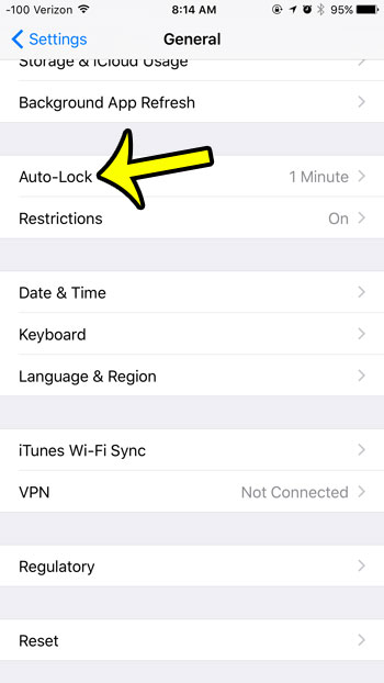 open the auto-lock menu on iphone 6