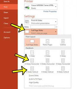 print 4 slides per page in powerpoint 2013