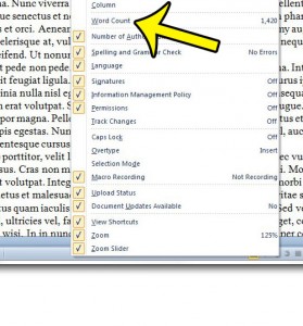 enable the word count in word 2010