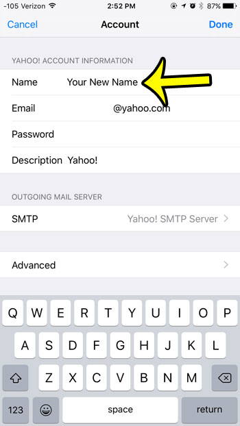 change the name on email you send in ios 9