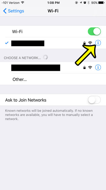 tap the info button next to wi-fi network