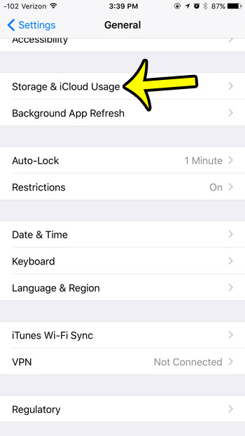 open the storage and icloud usage menu