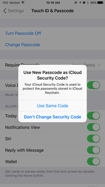 decide on icloud security code