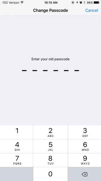 enter current passcode again