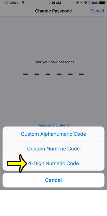select the 4 digit passcode option