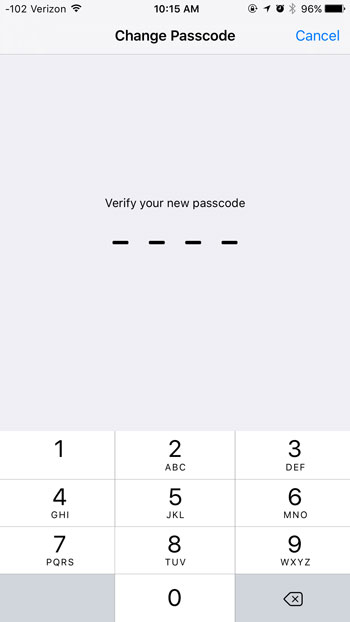 confirm 4 digit passcode