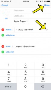 edit the contact phone number in ios 9