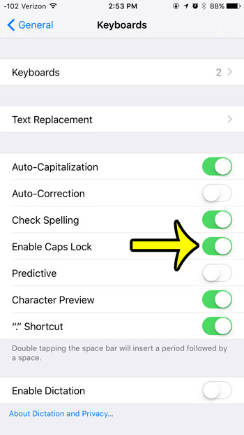 how to enable caps lock in ios 9