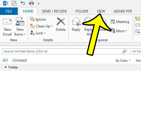 click the view tab in outlook 2013