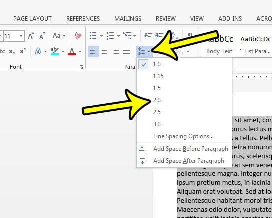 how to double space in word 2013