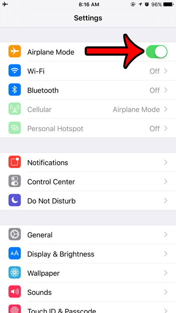 turn airplane mode on or off from settings