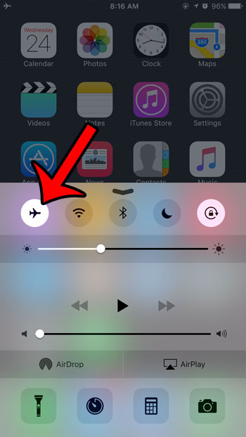 turn airplane mode on or off from control center