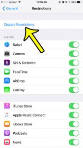 disable ios 9 restrictions