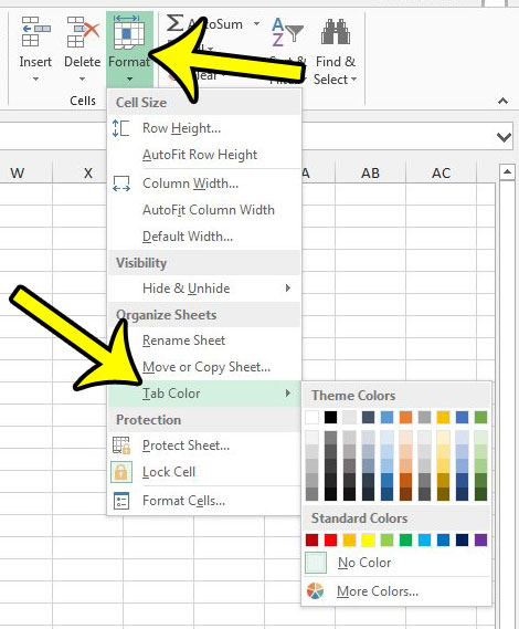 change the color of a tab in excel