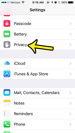 open the privacy menu to turn off the location services status bar icon