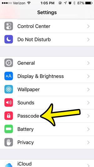 open iphone 5 passcode menu