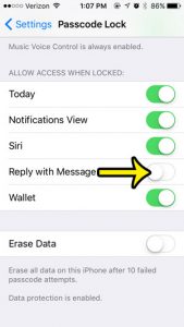 disable quick reply for messages on iphone