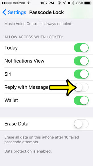 disable quick reply for messages on iphone
