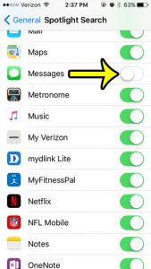 how to add or remove text messages from spotlight search
