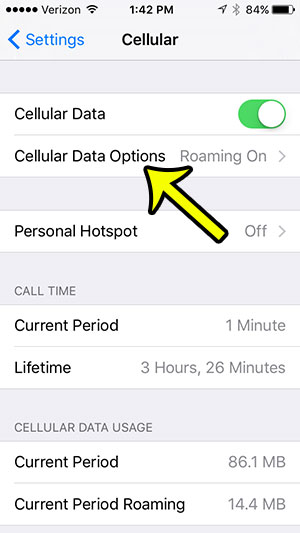 open cellular data options menu