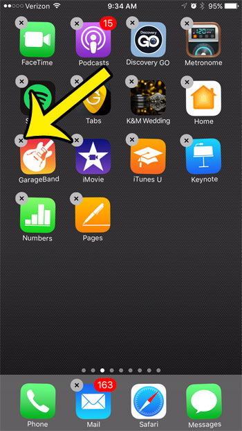 tap the x on the garageband icon