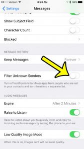 how to remove the unknown senders tab in messages on an iphone 7