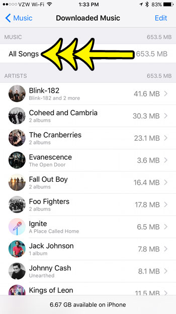 increase storage by deleting all of your iPhone music