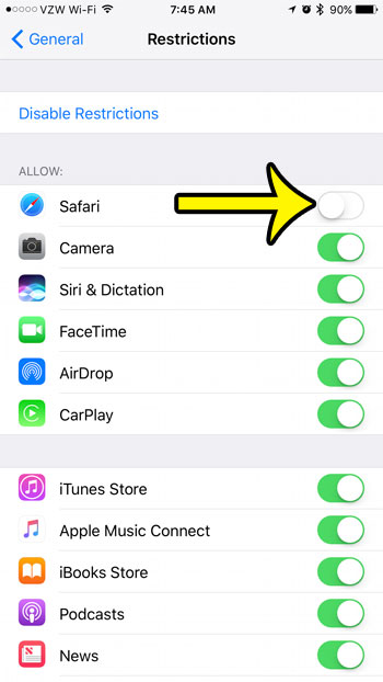 how to hide safari on an iphone 7