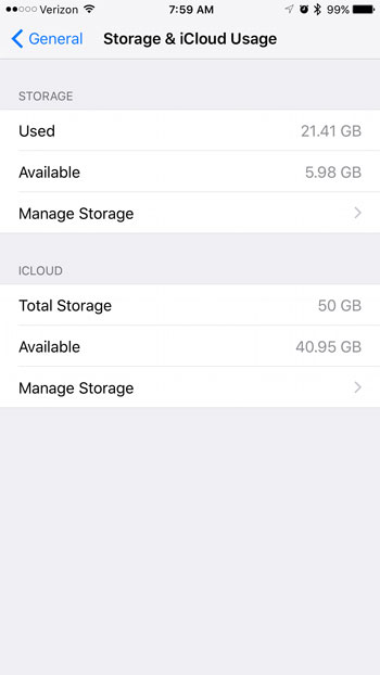 view icloud storage information on iphone 7