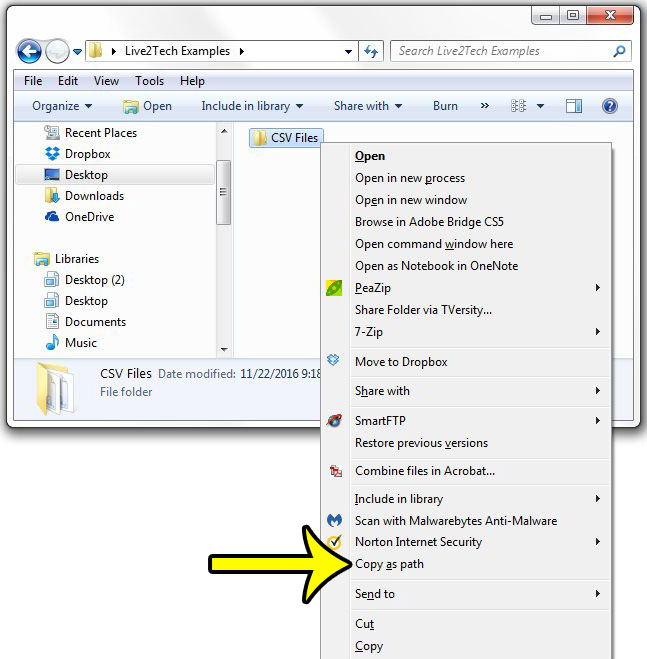 hold shift to copy the folder location as a path