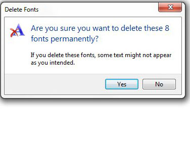 click yes to confirm deletion of the font