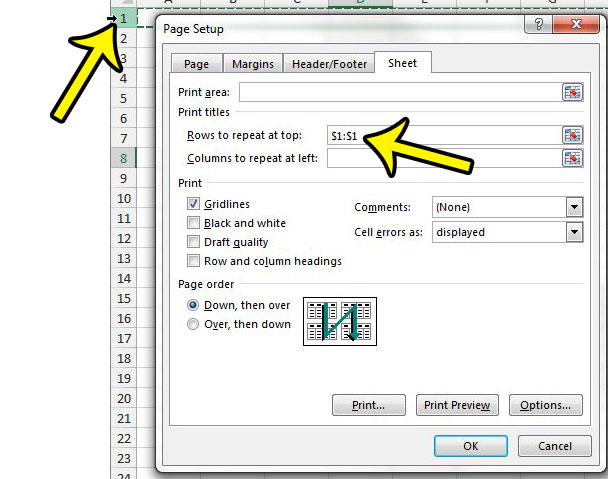 how to repeat a row at the top in excel 2013