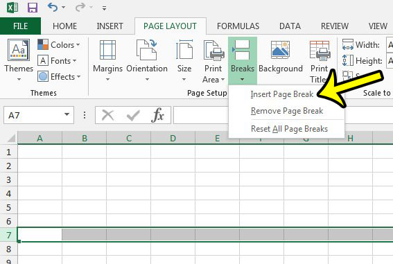 how to insert a page break in excel 2013